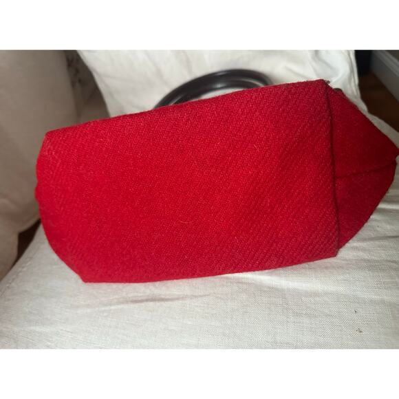 Harris Tweed red Handbag vintage brown leather top handles classic Scotland 13x9 - Picture 15 of 16